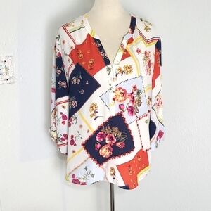 Soho NY&Co Floral Patchwork  Top, Multicolors, Size XL